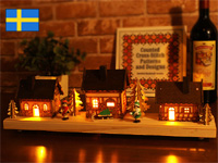 北欧スウェーデン インテリアライト(LED/電飾/電池式) 木製の北欧ビレッジ フレンドとソリ ON/OFFタイマー式