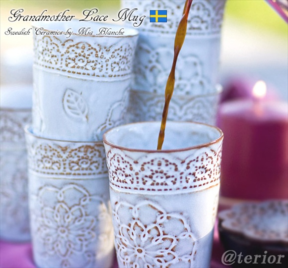 北欧食器スウェーデンのハンドメイド陶器 マグカップ グランドマザーレースパターン 北欧雑貨のアットテリア