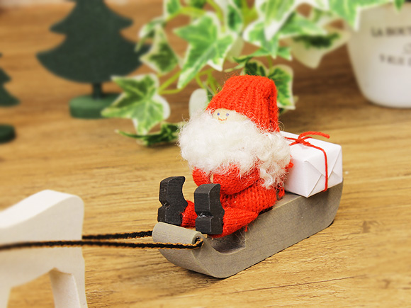 Larssons Tra（ラッセントレー） スウェーデン 木製トムテとトナカイのソリ オブジェ/クリスマス サンタクロース 画像大2